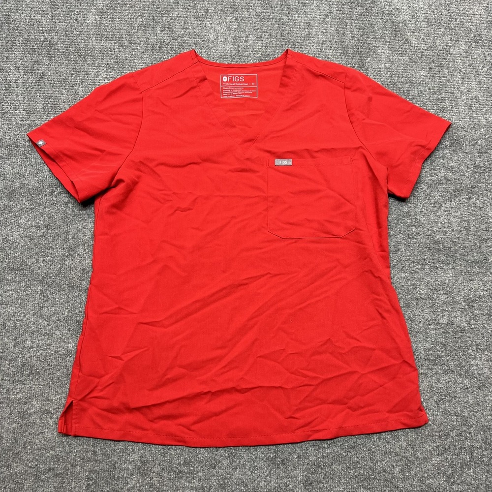 FIGS Shirt Womens Medium Red Technical Collection Catarina Scrub Top V Neck